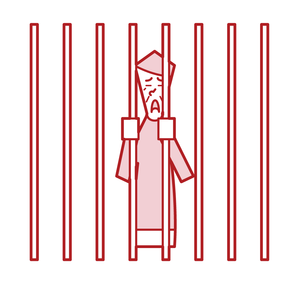 Illustration of a person (old man) who was put in a prison