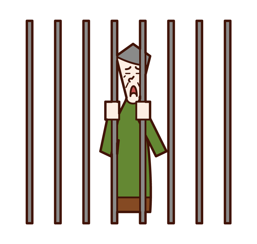 牢屋に入れられた人（おじいさん）のイラスト