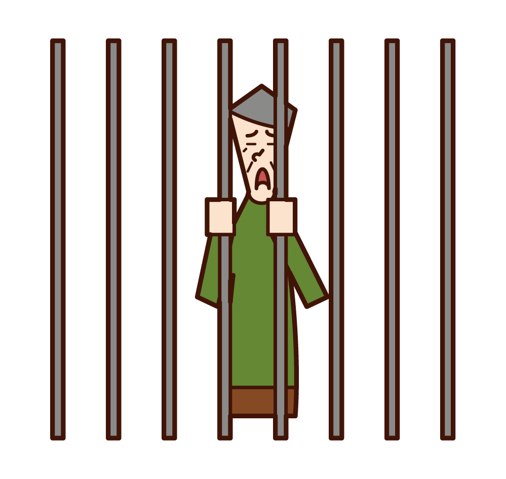 Illustration of a person (old man) who was put in a prison