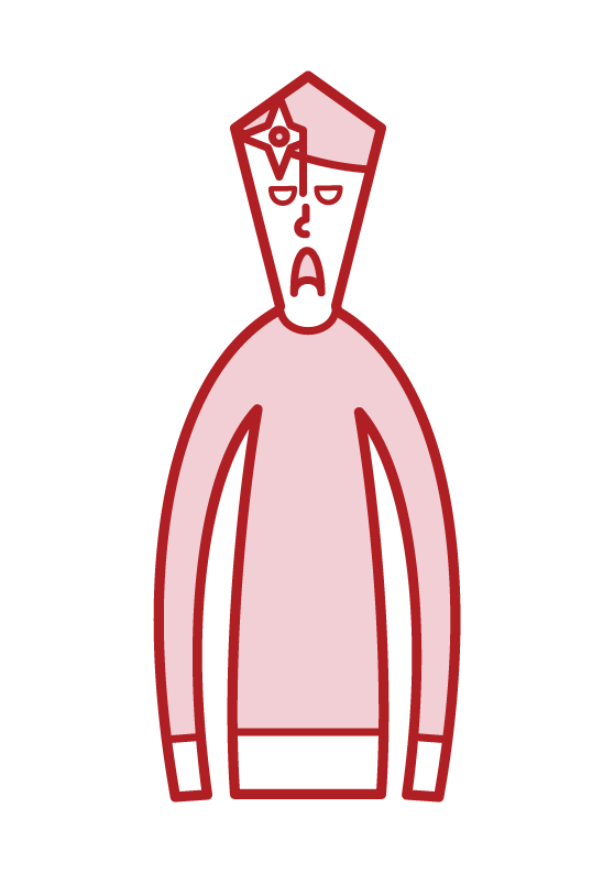 一個人（男性）的插圖，他的額頭上有一把手背劍。