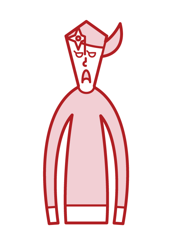이마에 손등검이 있는 한 남자(여자)의 삽화.