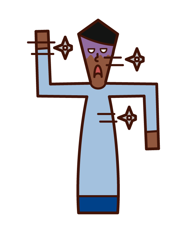 Illustration of a man avoiding shuriken
