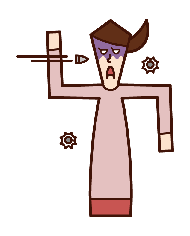 Illustration of a man with a shuriken stuck all over his body