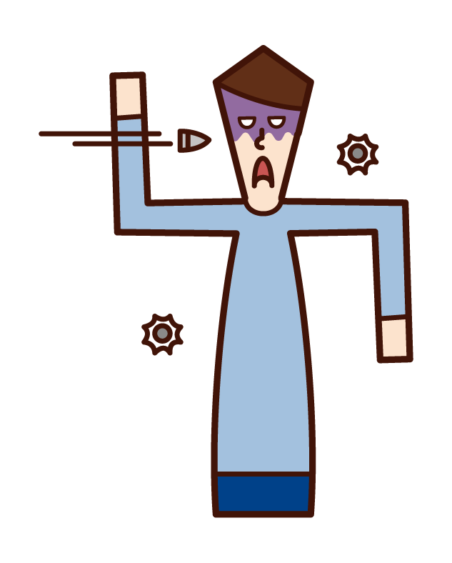 Illustration of a man (male) avoiding bullets