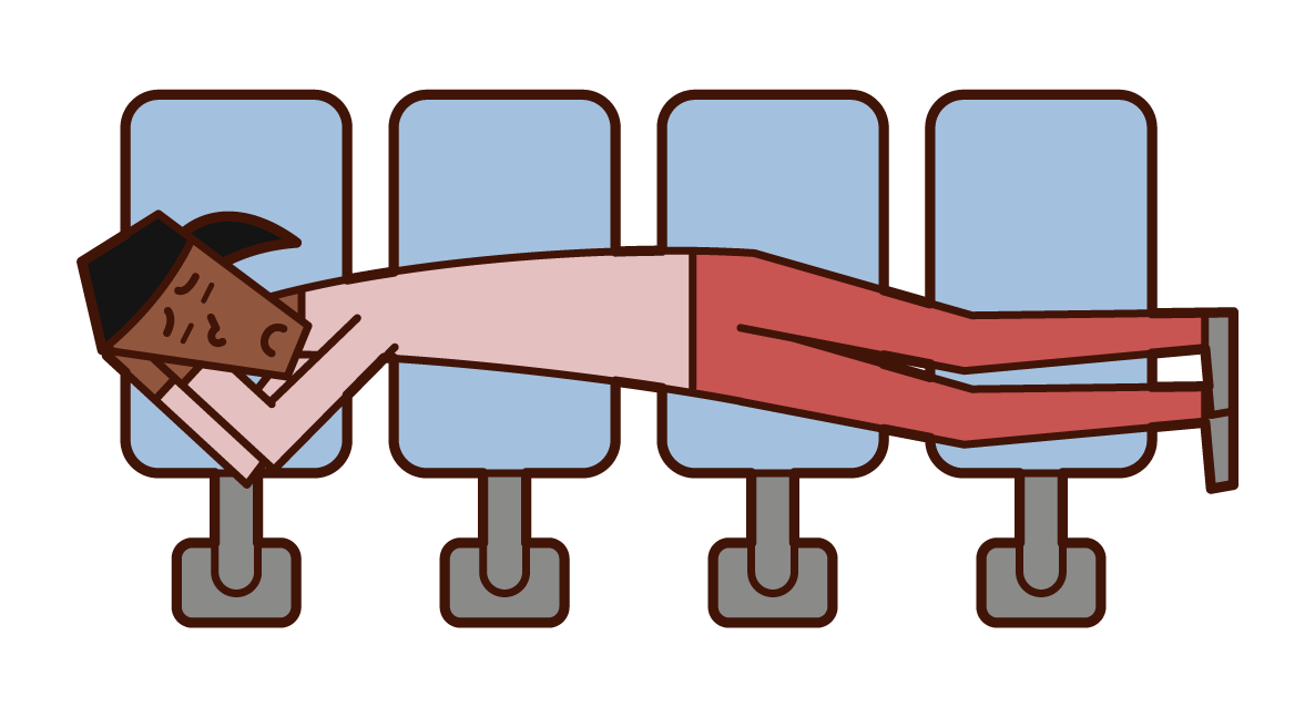 睡在車站長椅上的人（女性）的插圖