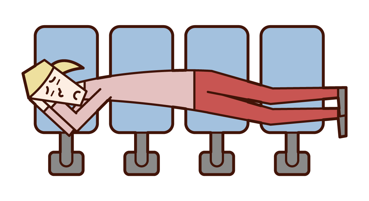 睡在車站長椅上的人（女性）的插圖
