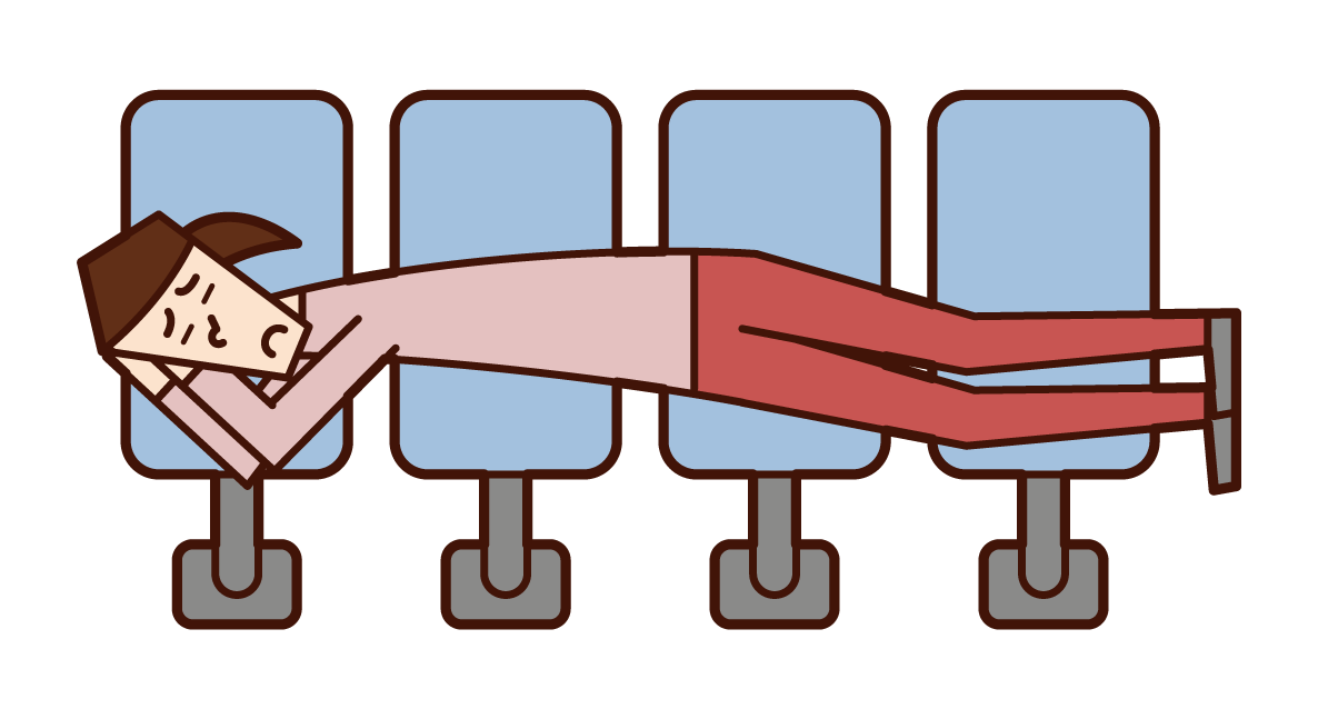 Illustration of a woman sleeping on a station bench