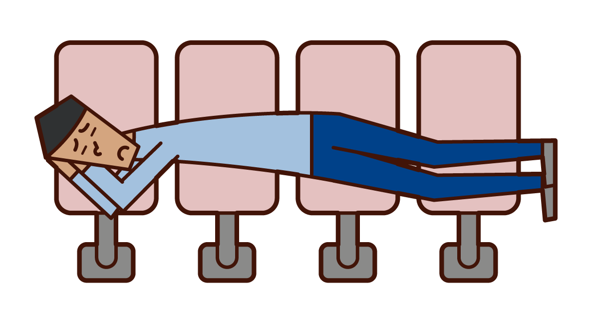 역 벤치에서 자고있는 사람 (남성)의 그림