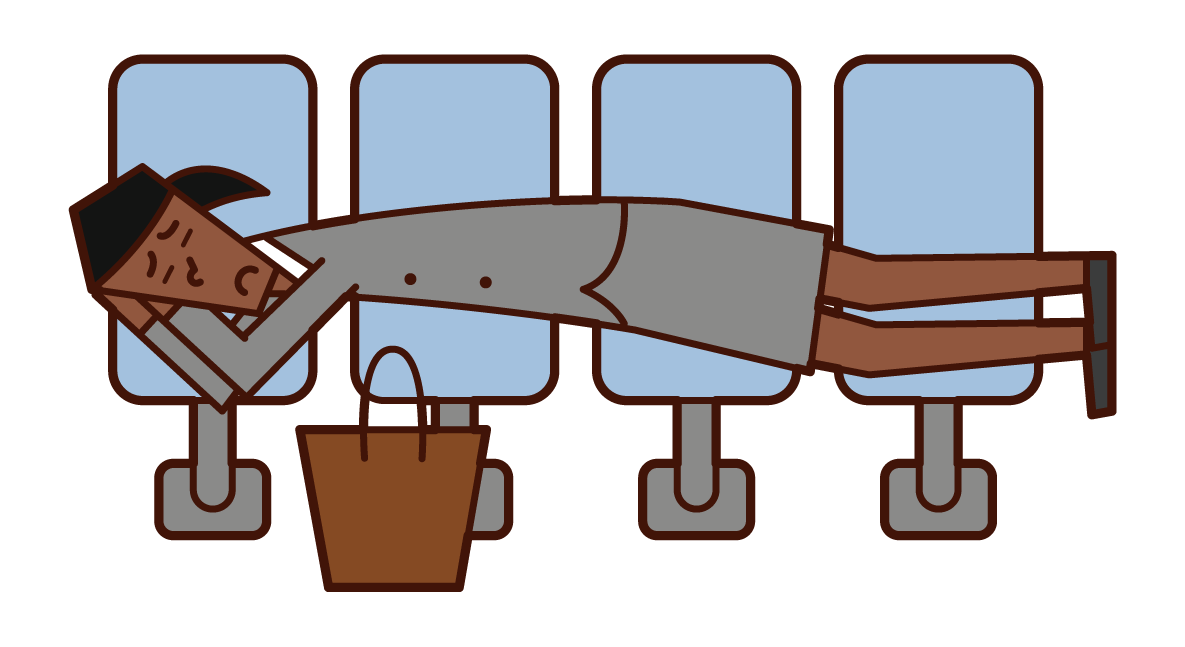 Illustration of a woman sleeping on a station bench