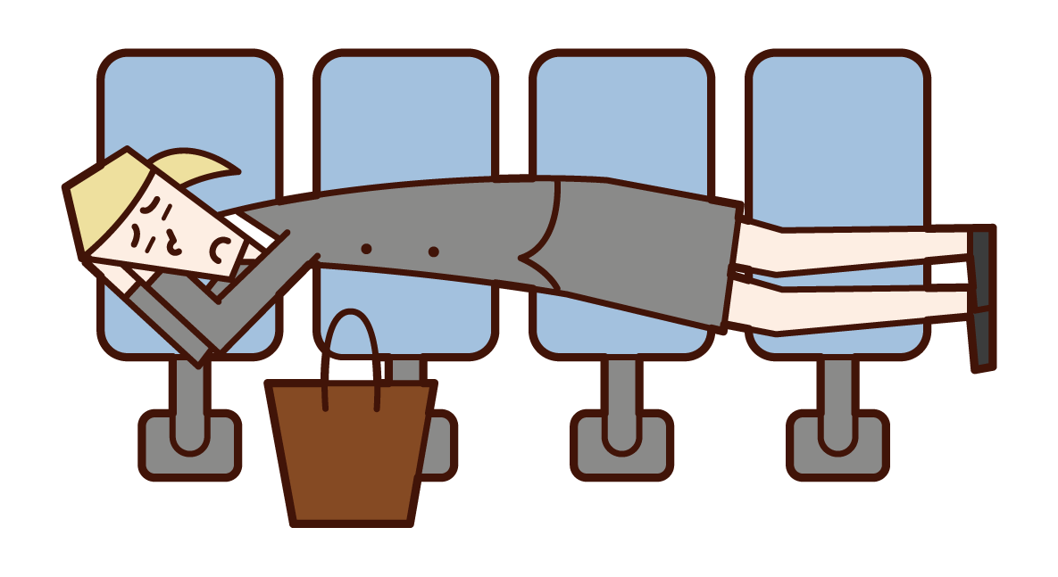 Illustration of a woman sleeping on a station bench