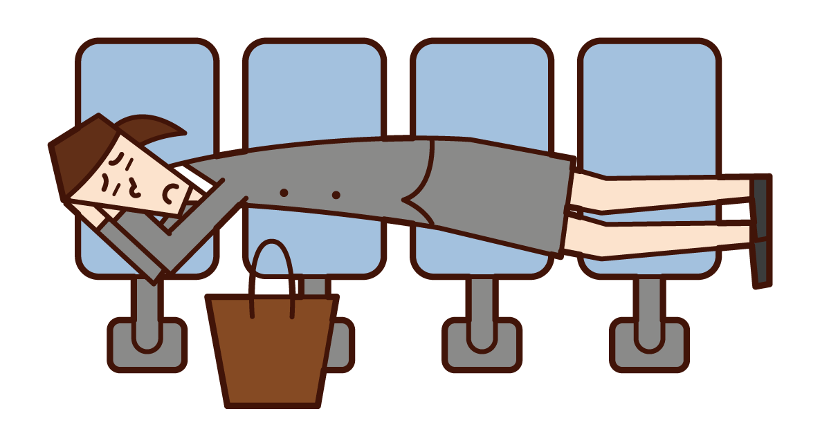 Illustration of a woman sleeping on a station bench