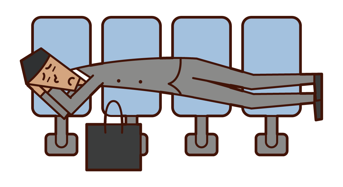 Illustration of a man sleeping on a station bench