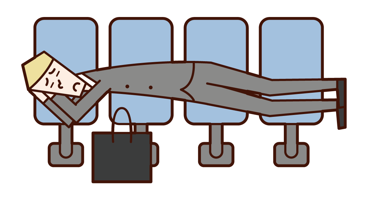 睡在車站長椅上的人（男性）的插圖