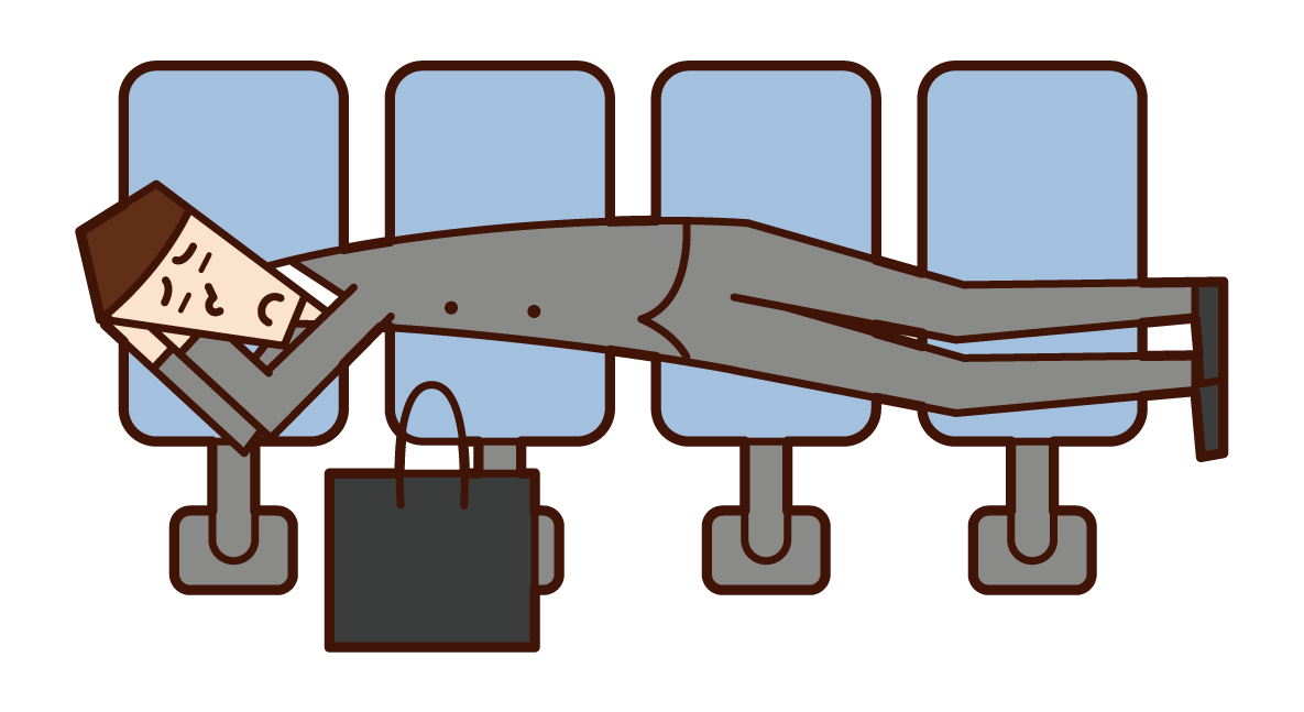 駅のベンチで寝る人（男性）のイラスト