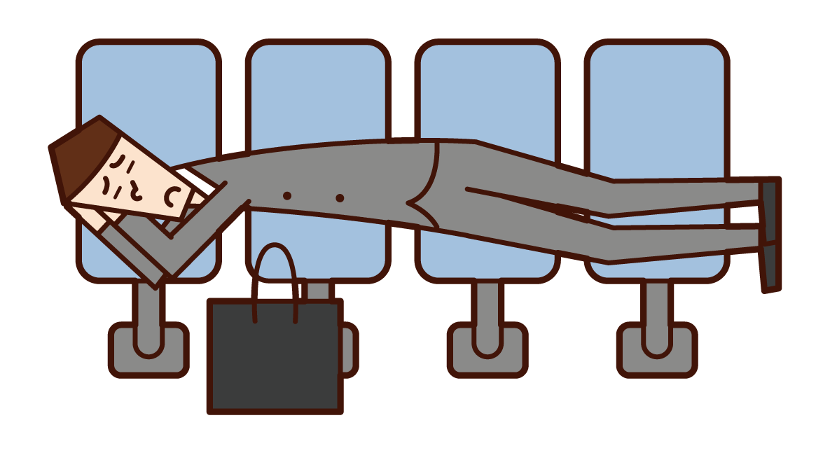 Illustration of a man sleeping on a station bench