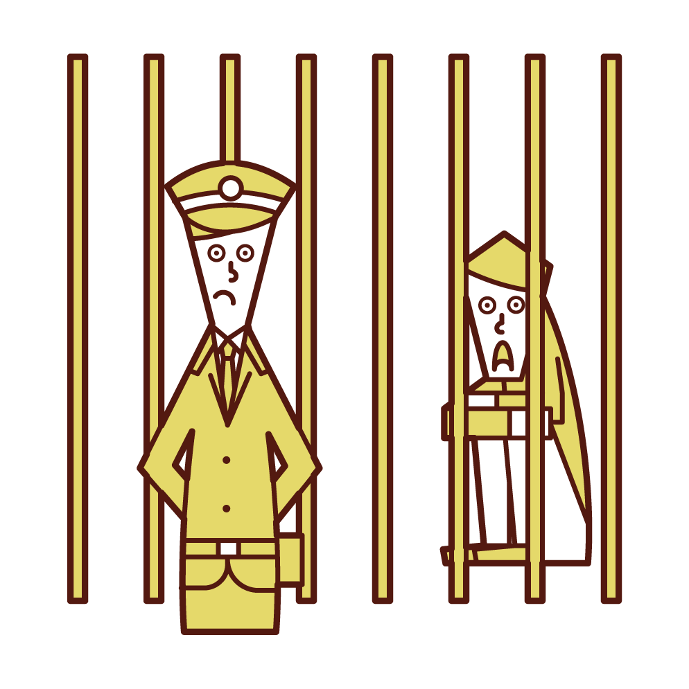 監獄官員（男性）監控囚犯的插圖