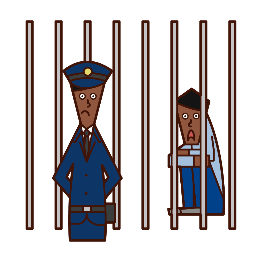 囚人を監視する刑務官（男性）のイラスト