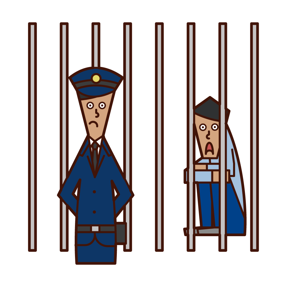 Illustration of a prison officer (male) monitoring prisoners