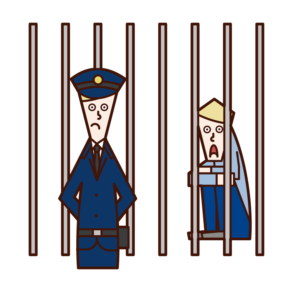 Illustration of a prison officer (male) monitoring prisoners
