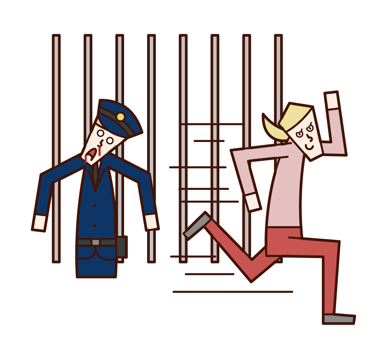 脱獄する犯人・囚人（女性）のイラスト