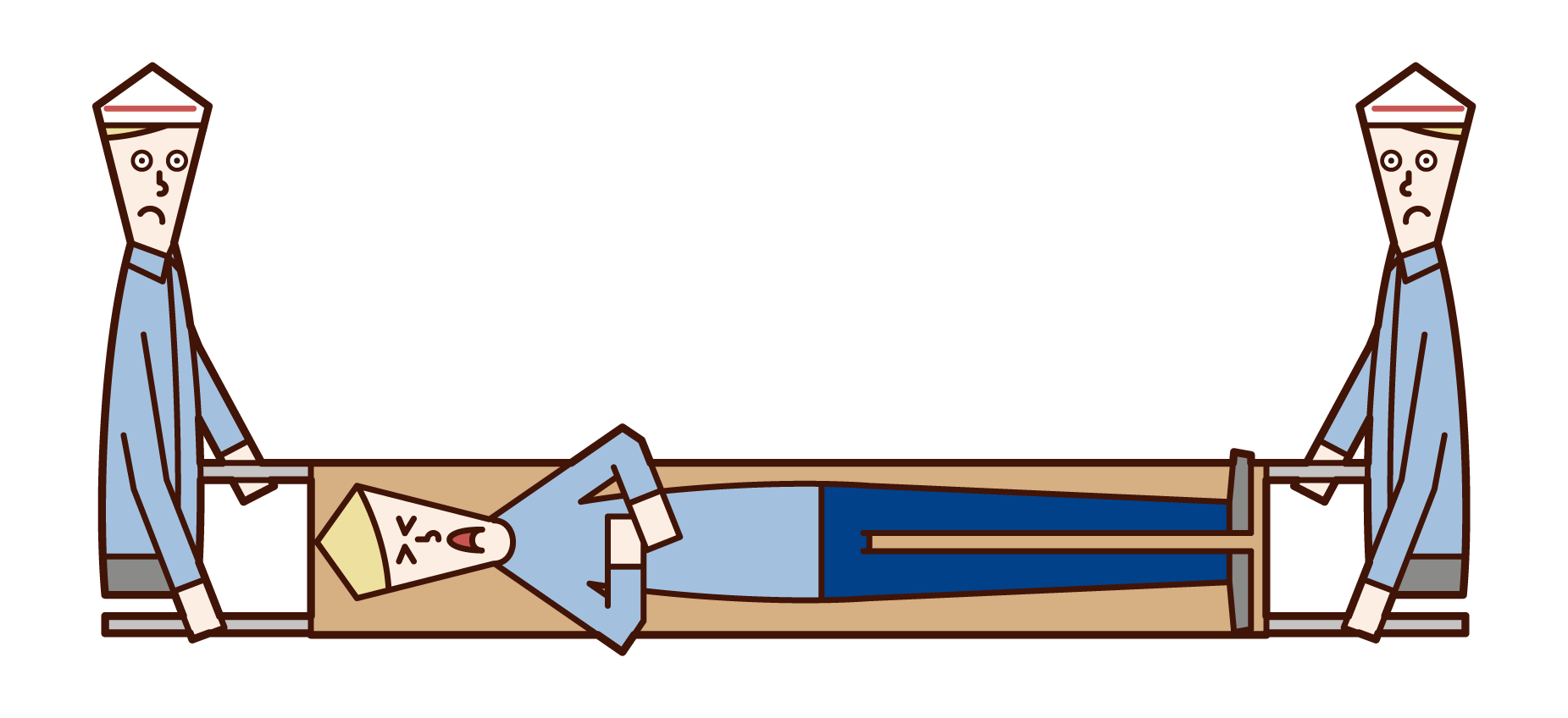 Illustration of a man (male) carried on a stretcher