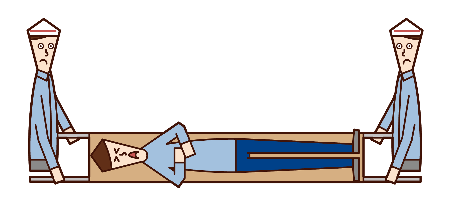 Illustration of a person (grandmother) carried on a stretcher