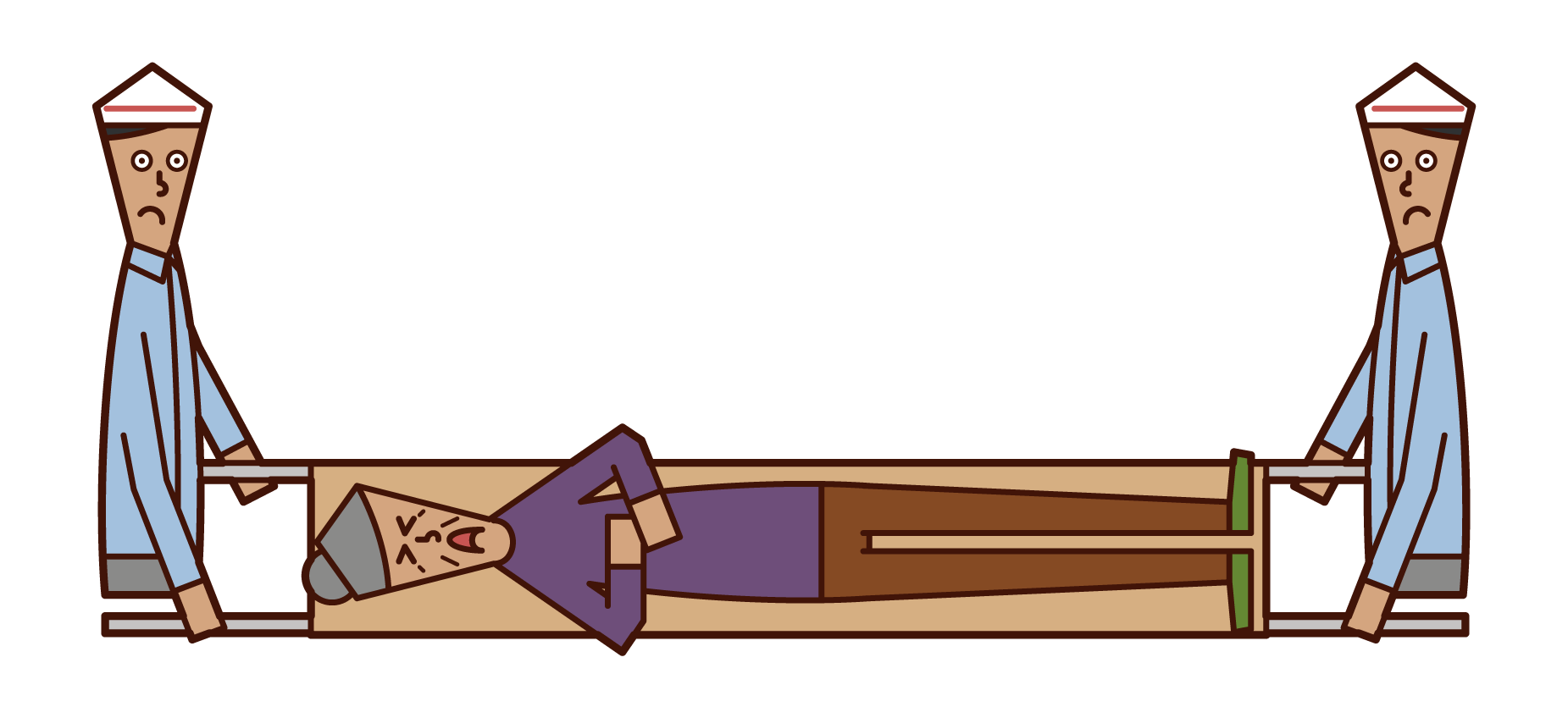 Illustration of a person (grandmother) carried on a stretcher