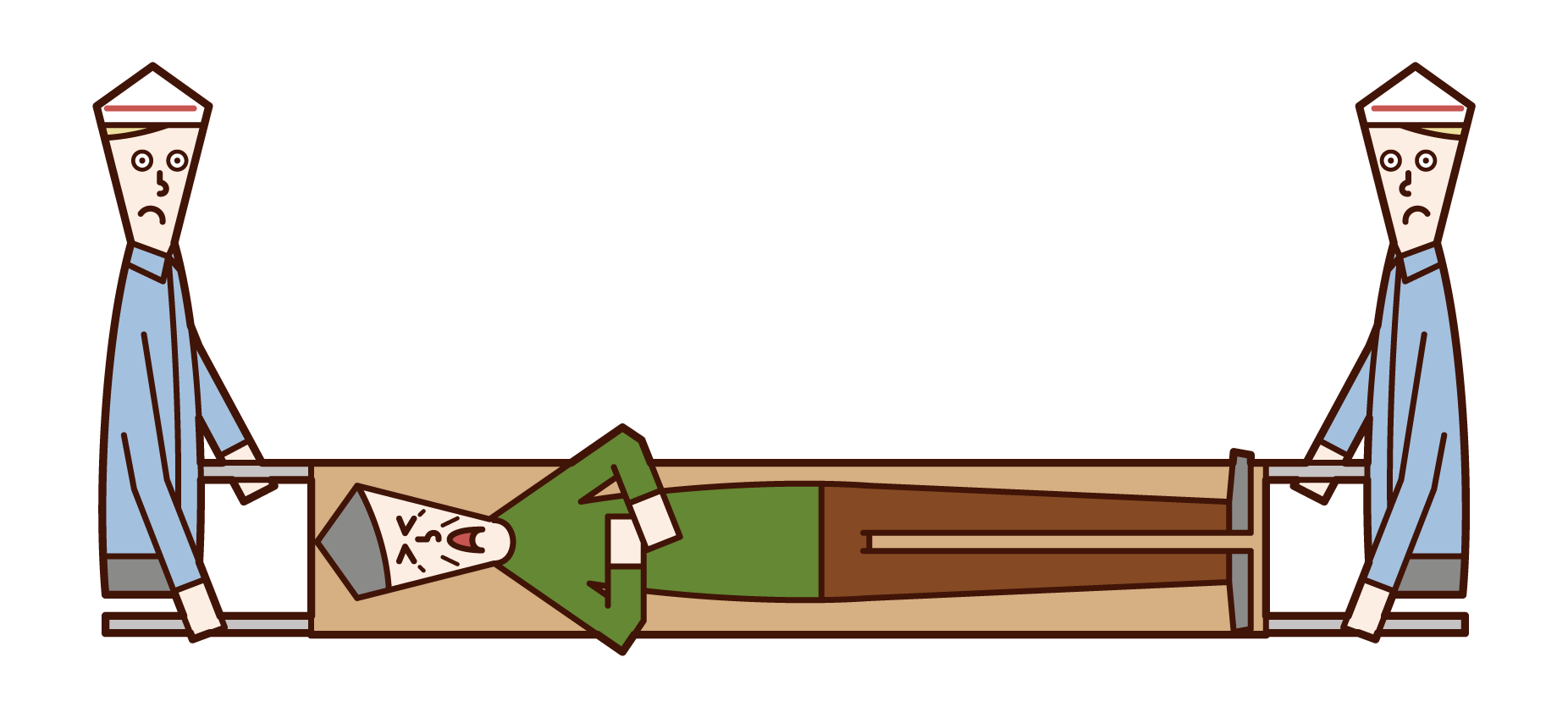 Illustration of a person (grandfather) carried on a stretcher