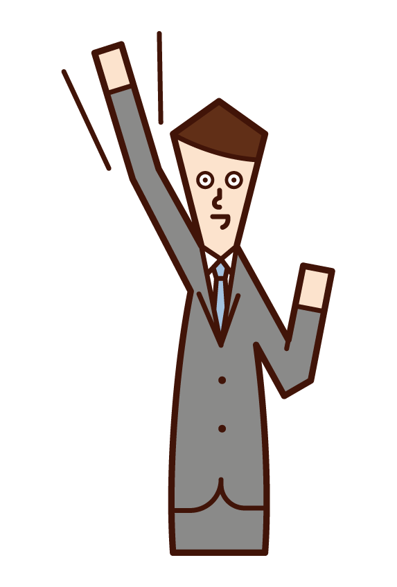 Illustration of a man raising his fist and a motivated person (male)