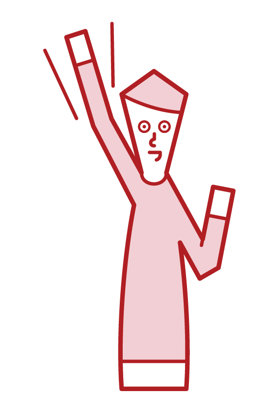 Illustration of a man raising his fist and a motivated person (male)