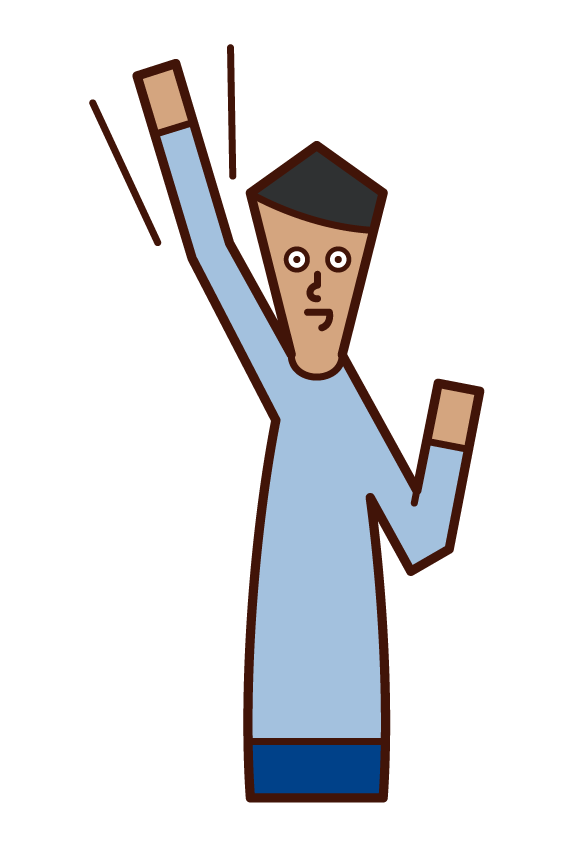 Illustration of a man raising his fist and a motivated person (male)