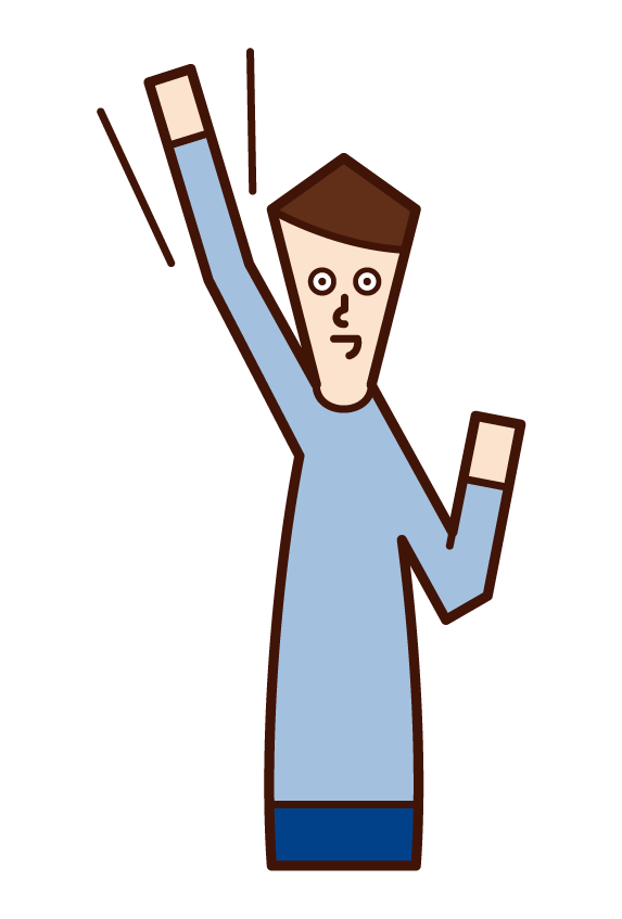 Illustration of a man raising his fist and a motivated person (male)