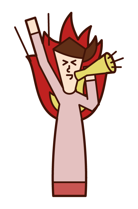 Illustration of a person (female) cheering loudly