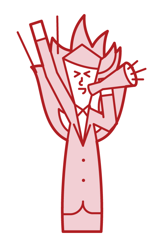 Illustration of a person (female) cheering loudly