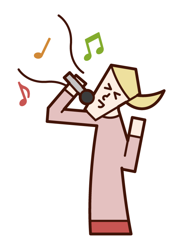 Illustration of a person who sings a song or a person (woman) enjoying karaoke