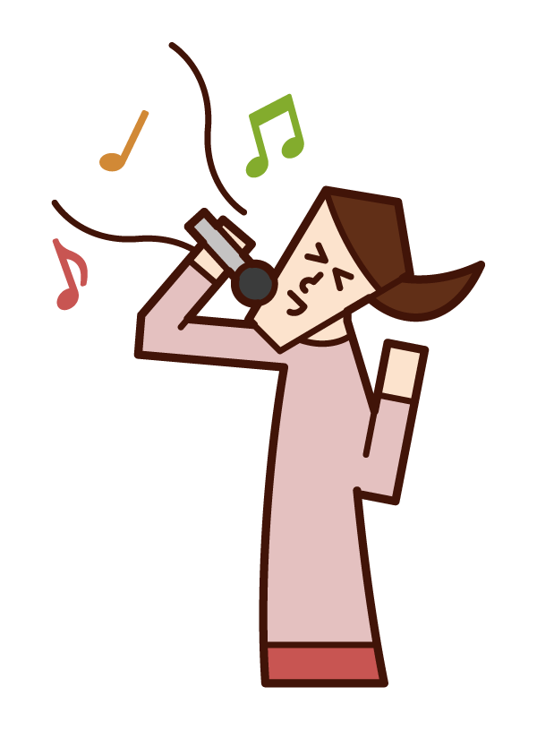 Illustration of a person who sings a song or a person (woman) enjoying karaoke