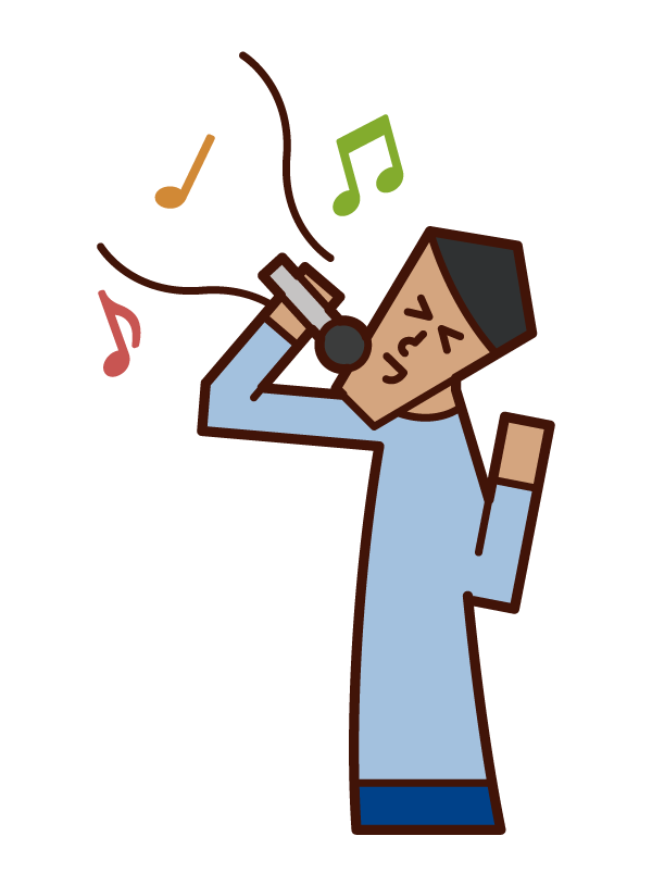 Illustration of a person who sings a song or a person enjoying karaoke (male)