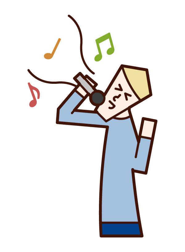 Illustration of a person who sings a song or a person enjoying karaoke (male)