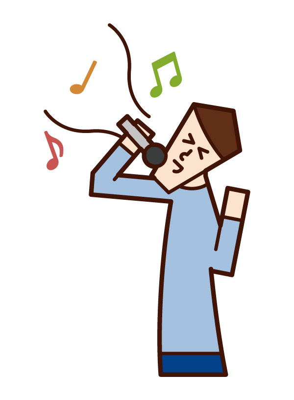 Illustration of a person who sings a song or a person enjoying karaoke (male)