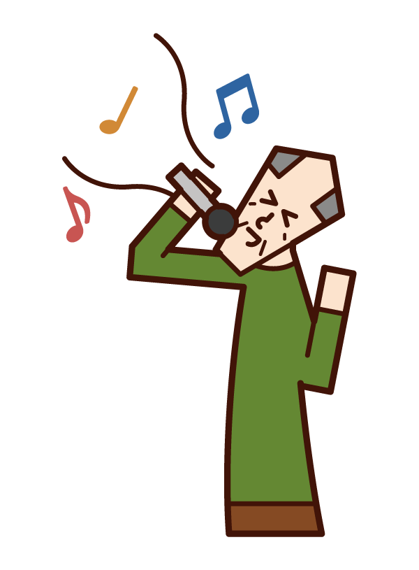 Illustration of a person who sings a song or a person enjoying karaoke (male)