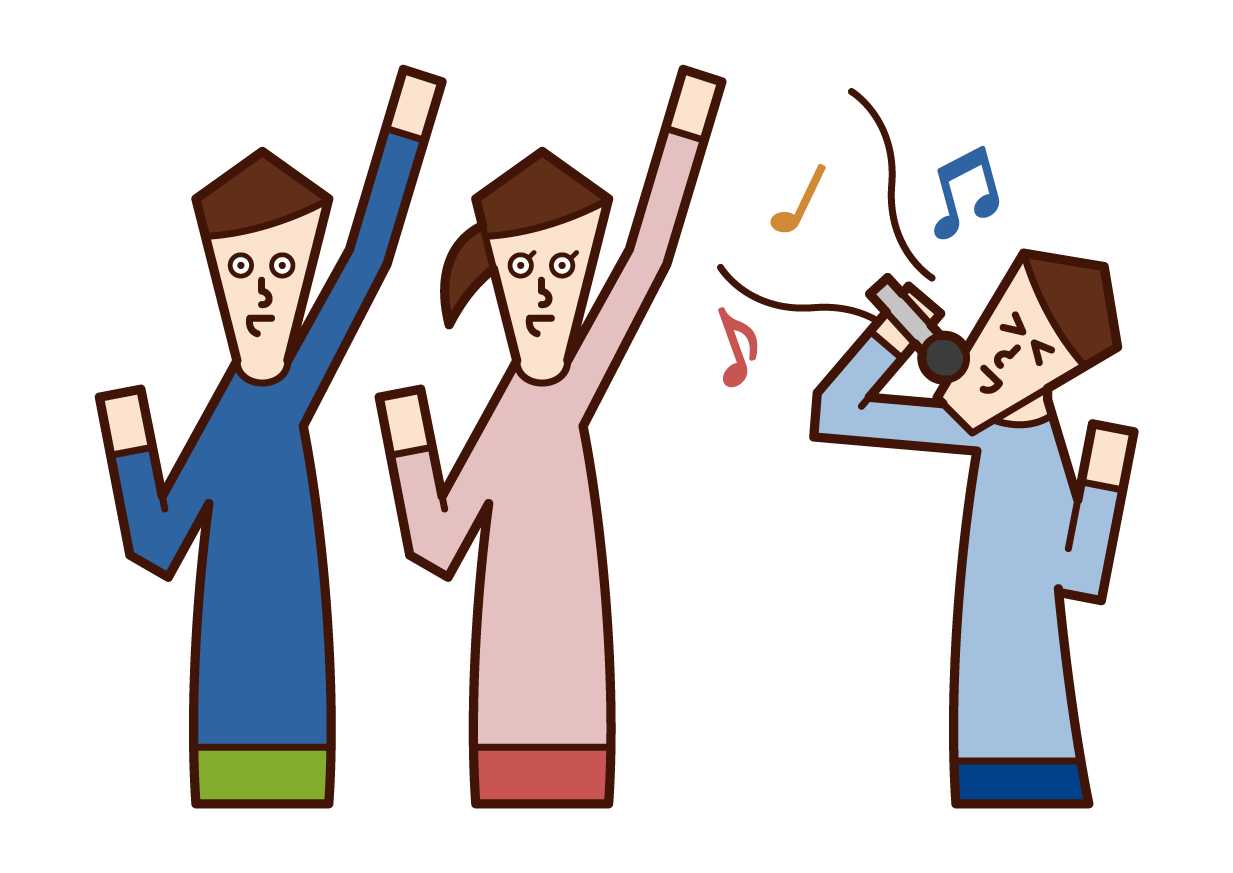 Illustrations of people who are excited by karaoke