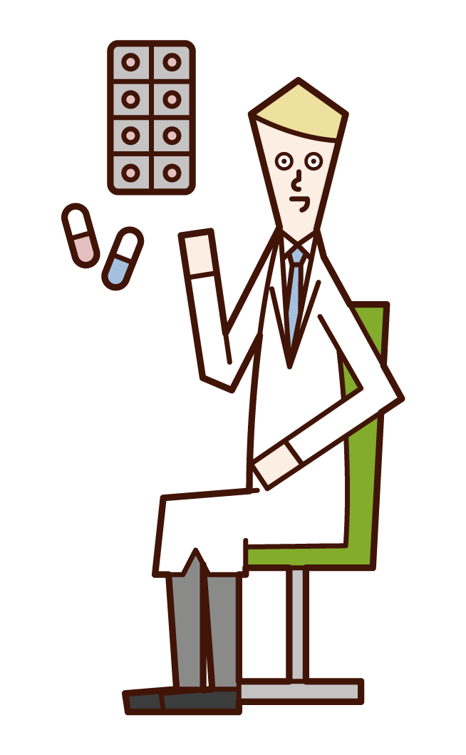 Illustration of a doctor (male) prescribing medicine