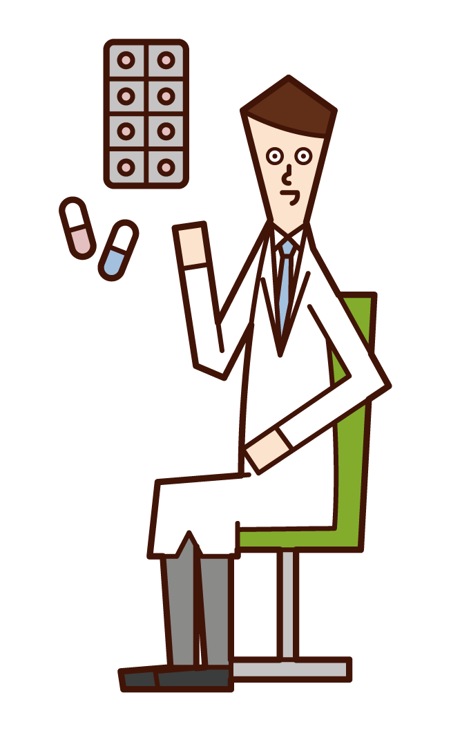 Illustration of a doctor (male) prescribing medicine