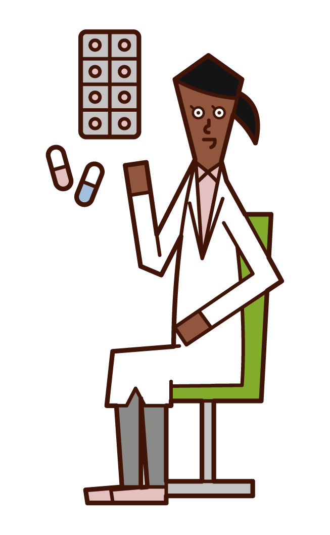 Illustration of a doctor (female) prescribing medicine