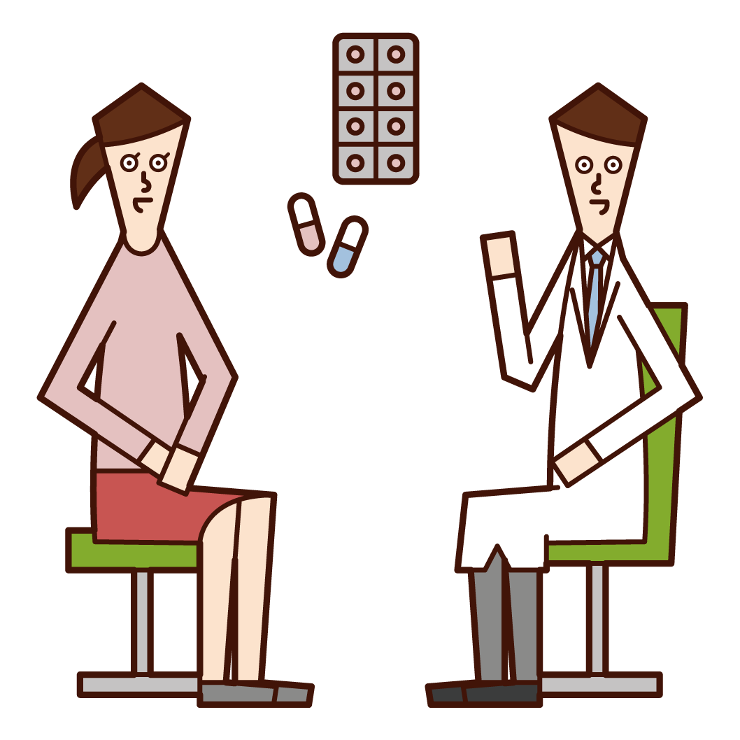 Illustration of a doctor (male) prescribing medicine