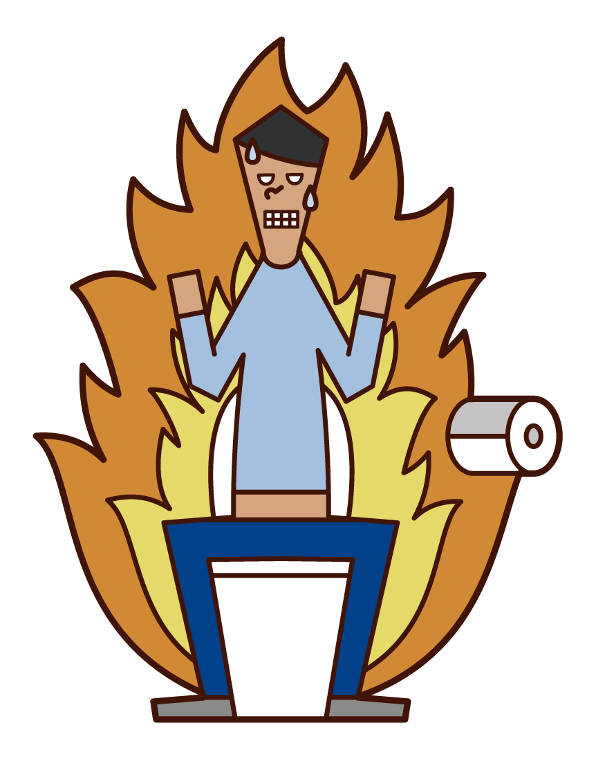 Illustration of a person (male) who is tense in the toilet and constipated