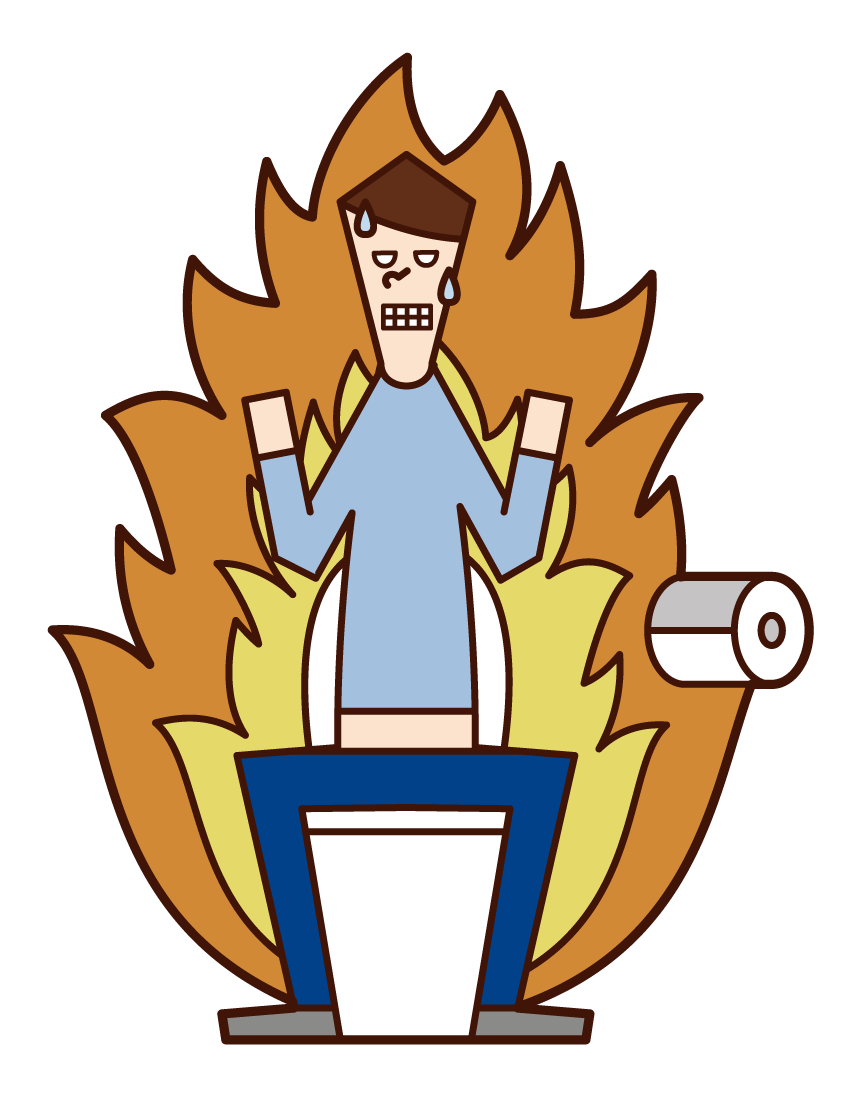 Illustration of a person (male) who is tense in the toilet and constipated