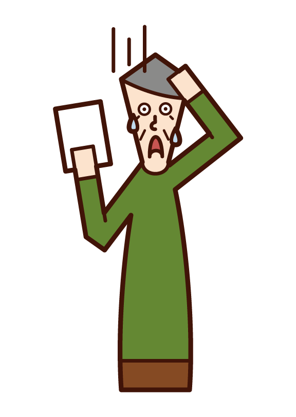 Illustration of a person (grandfather) who is surprised to see documents