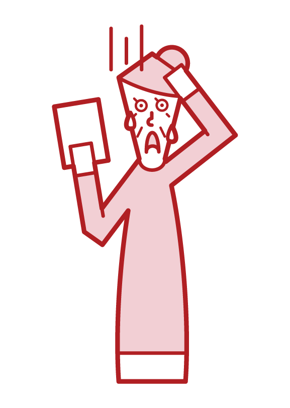 Illustration of a person (grandmother) who is surprised to see the documents