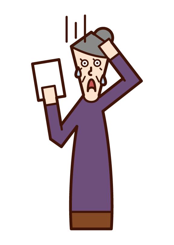Illustration of a person (grandmother) who is surprised to see the documents